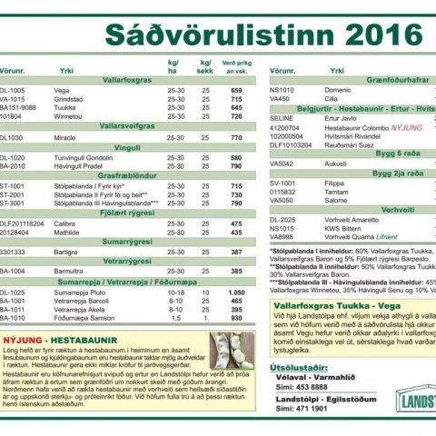 Sáðvörur 2016