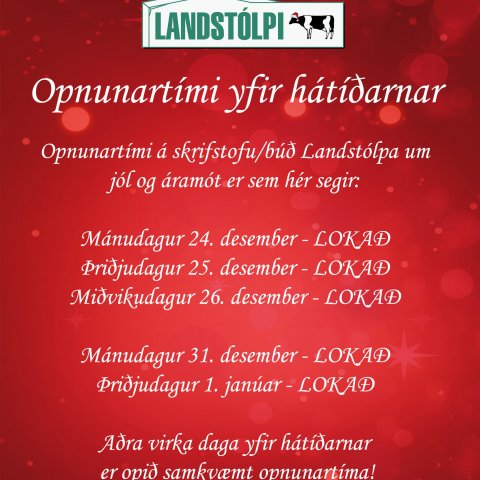 Opnunartími yfir hátíðarnar!
